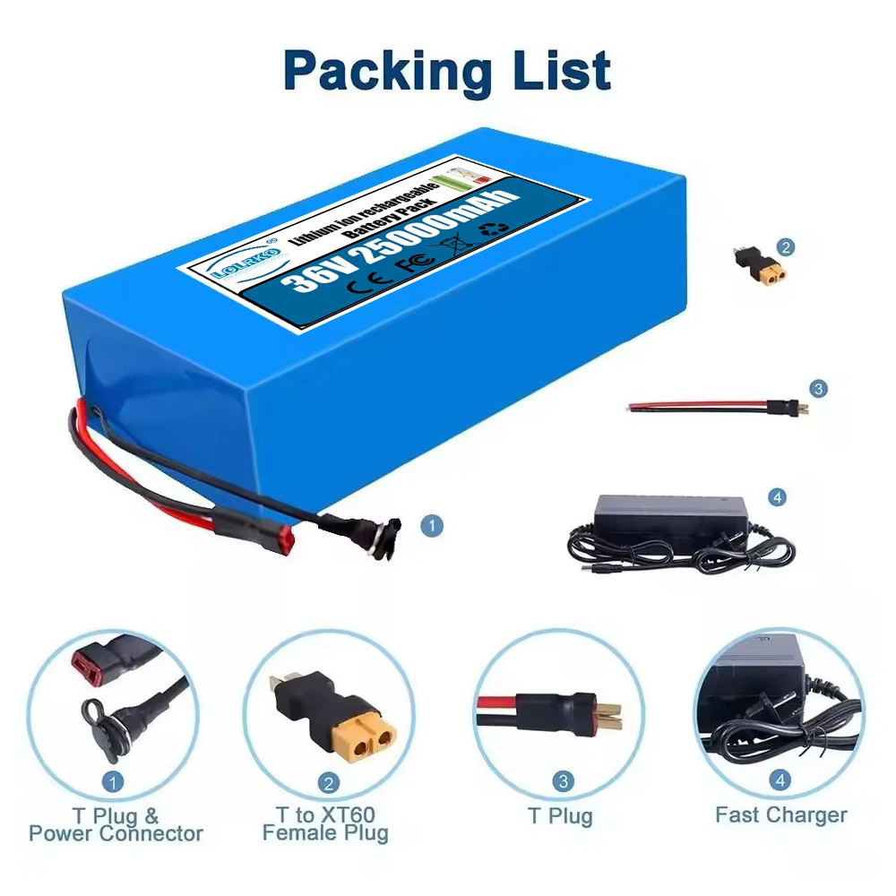 36V E-scooter Battery 25Ah real capacity 18650 Lithium ion battery Pack 500W 1000W motor BMS system wiht 2A Charger