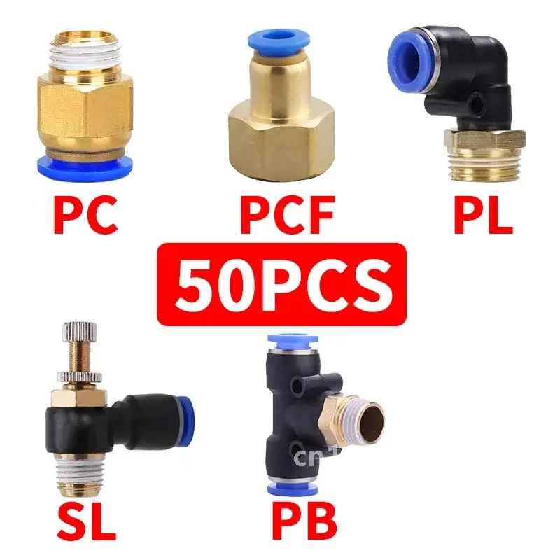 Wholesale 20/50 PCS Pneumatic Air Connector PC/PCF/SL/PL/PB 4mm 6mm 8mm Thread 1/8 1/4 3/8 1/2 Pipe Quick Connectors Fittings