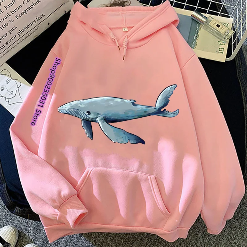 Hoodies Women Whale Prined Hoodie For Woman Sweatshirt Reto Style Casual Sweatshirt Female Oversize Round Collar Pullovers