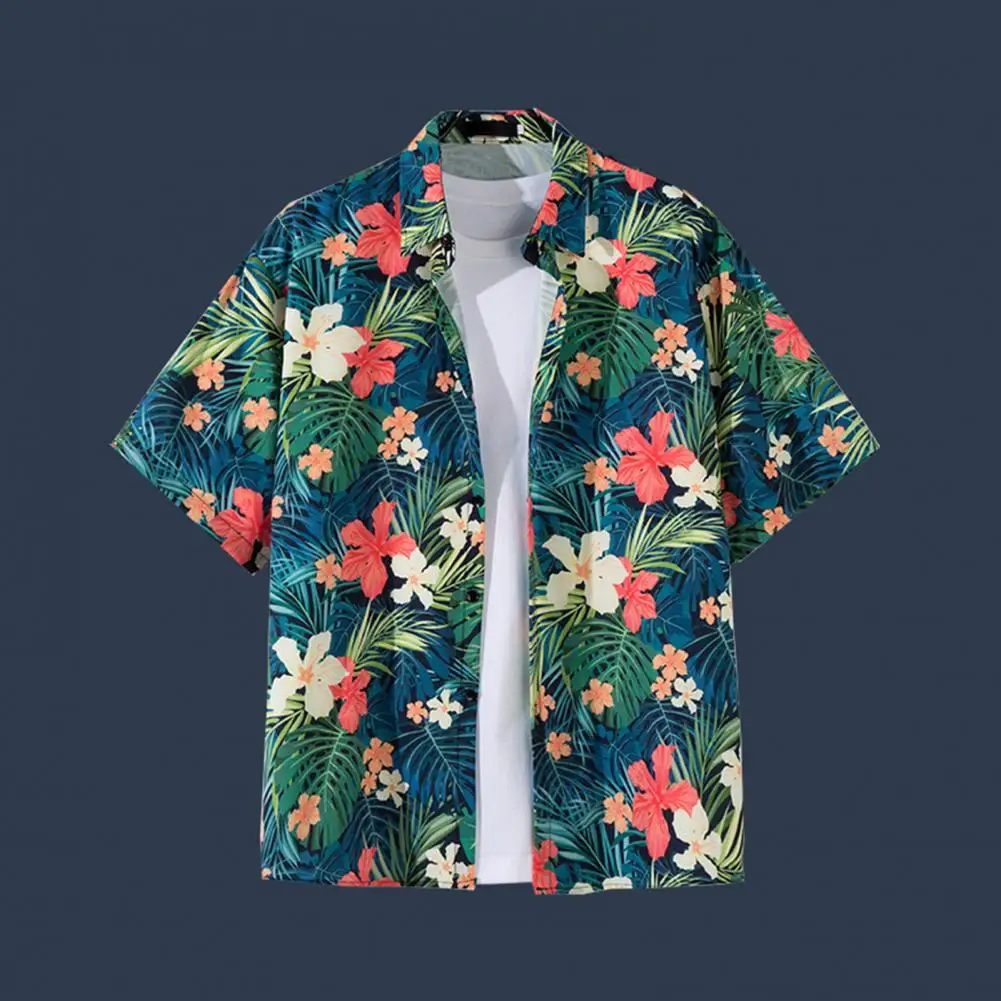 

Short-sleeved Floral Shirt Men Hawaiian Floral Shirt Tropical Vibes Men's Floral Print Lapel Shirt for A Relaxed Hawaiian