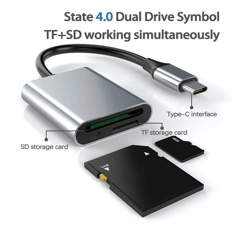 

AP-CR345 For Simultaneous Card Reading Accessory Type-C 2-In-1 Card Reader For Laptop Mobile Phone SD4.0 TF Memory