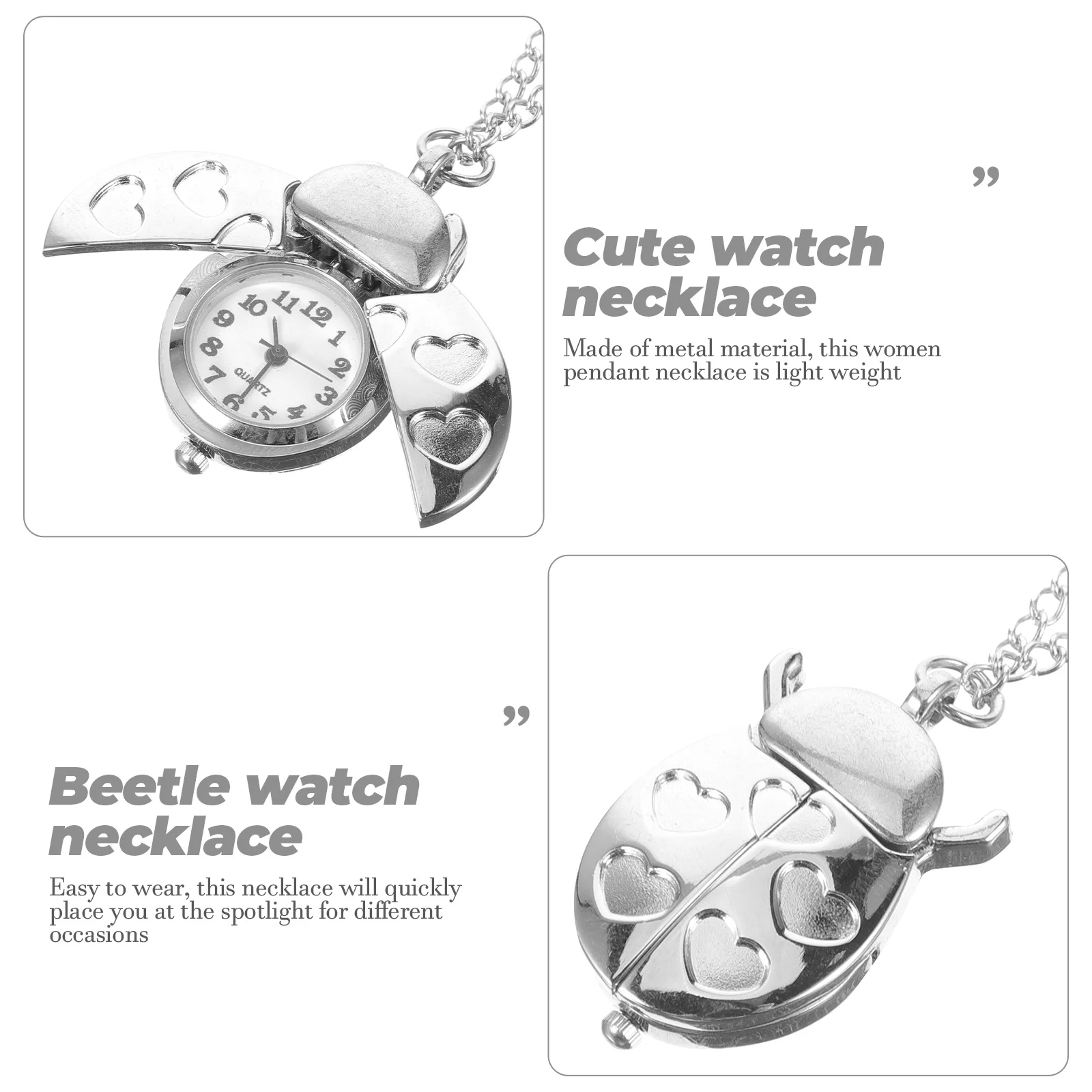 Beetle Pocket Watch Choker Necklaces for Girls Pendant Jewelry Cute Alloy Student