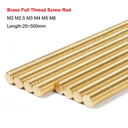 Brass Full Thread Screw Stud Bar Brass Threaded Tooth Strip Threaded Rod M2 M2.5 M3 M4 M5 M6 Length 25~500mm