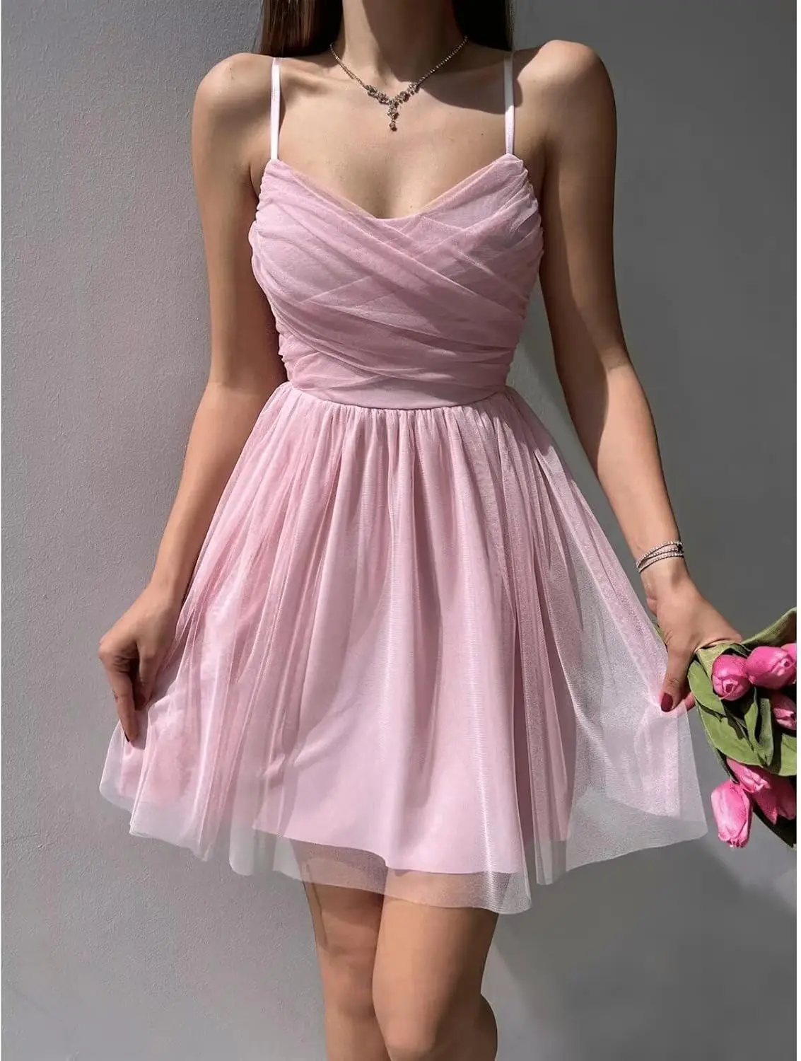 Cudiew Tulle Homecoming Dresses for Teens 2025 Short Mini Party Dress Spaghetti Straps Sleeveless Cocktail Gowns