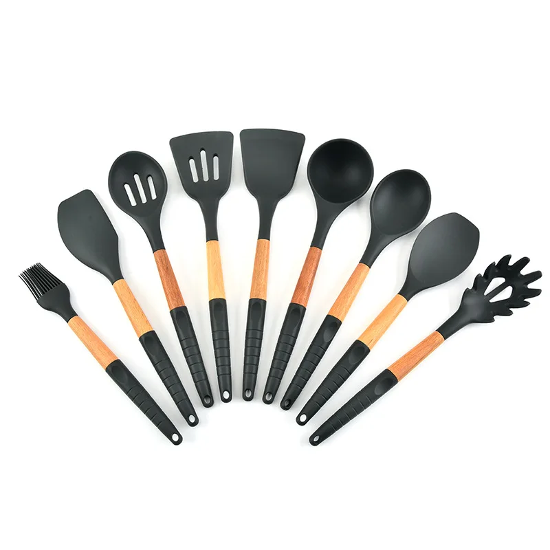 

Split silicone kitchenware 9-piece set kitchen non-stick utensils soup spoon colander spatula set wholesale