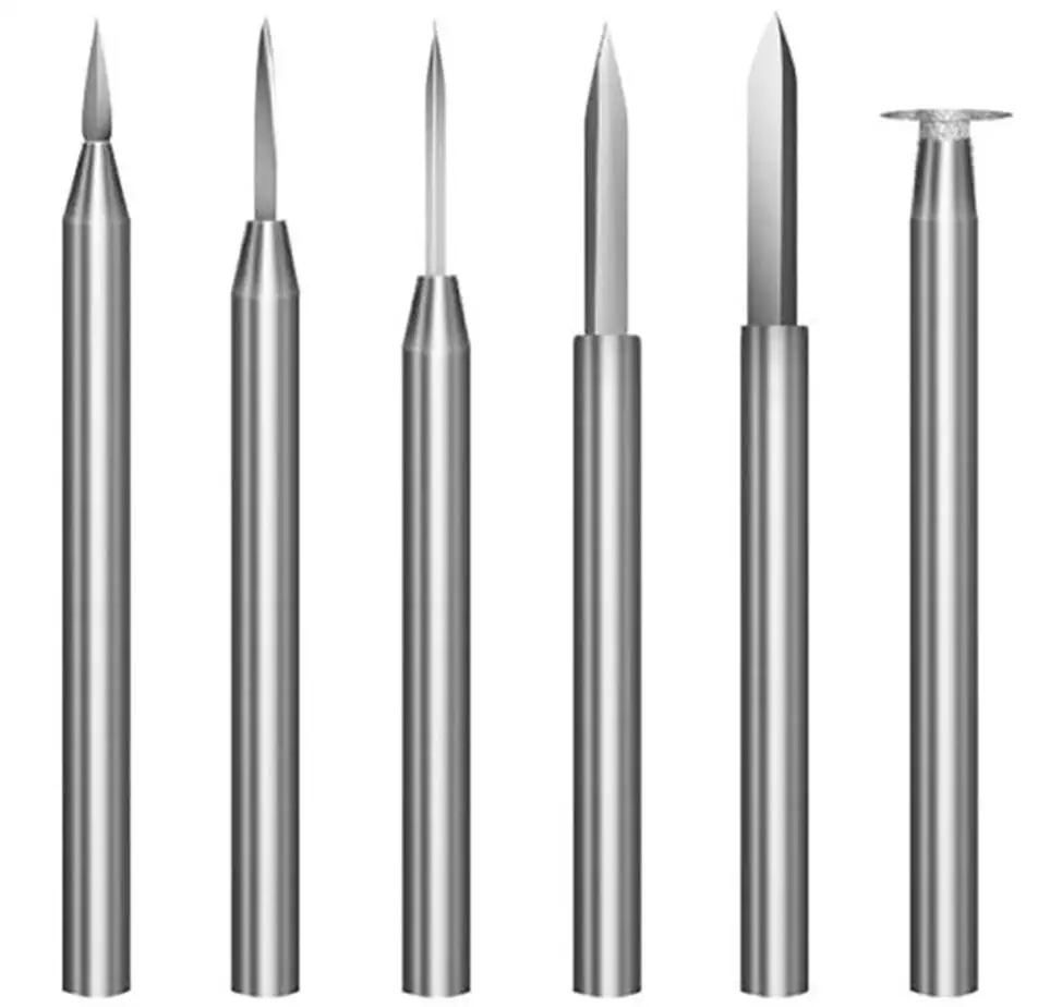 Conjunto de faca de escultura em aço de tungstênio, 6 peças, formato de espada, haste 2.35/3.0mm, azeitona, âmbar, fresa, fresa de madeira