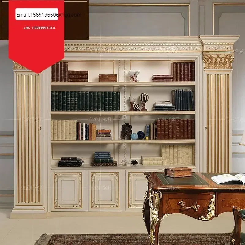 

European style solid wood bookcase luxury villa carved bookcase study bookshelf baroque style furniture