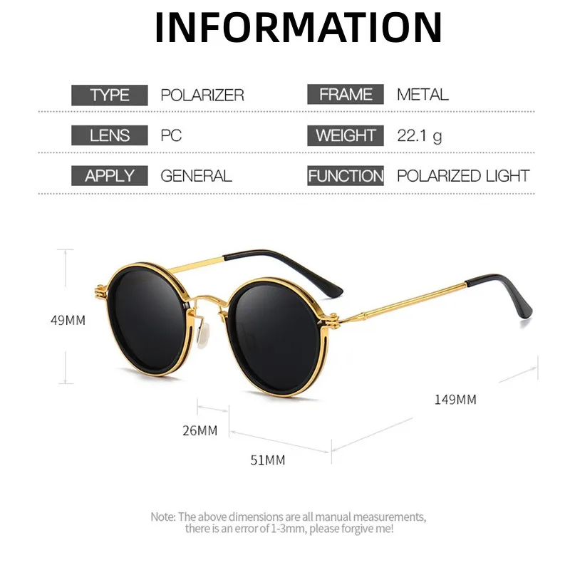 Retro Round Frame Men Women Sunglasses Metal Classic Gothic Steampunk Sun Glasses Vintage Business Style Shade Uv400 Goggles