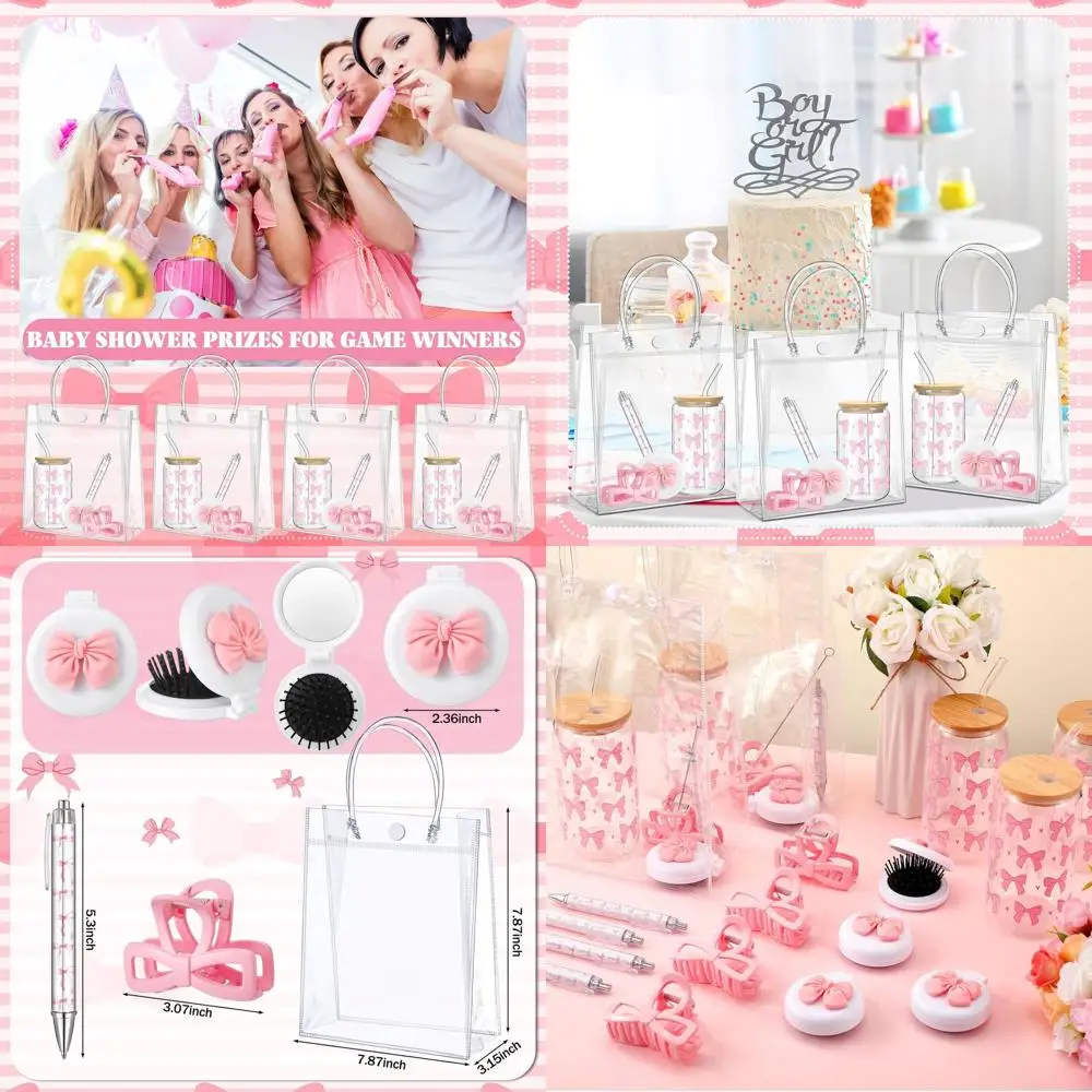 

Pink Bow Tumblers, Mirror Pens, Hair Clips & More: Baby Shower Prizes for Guests