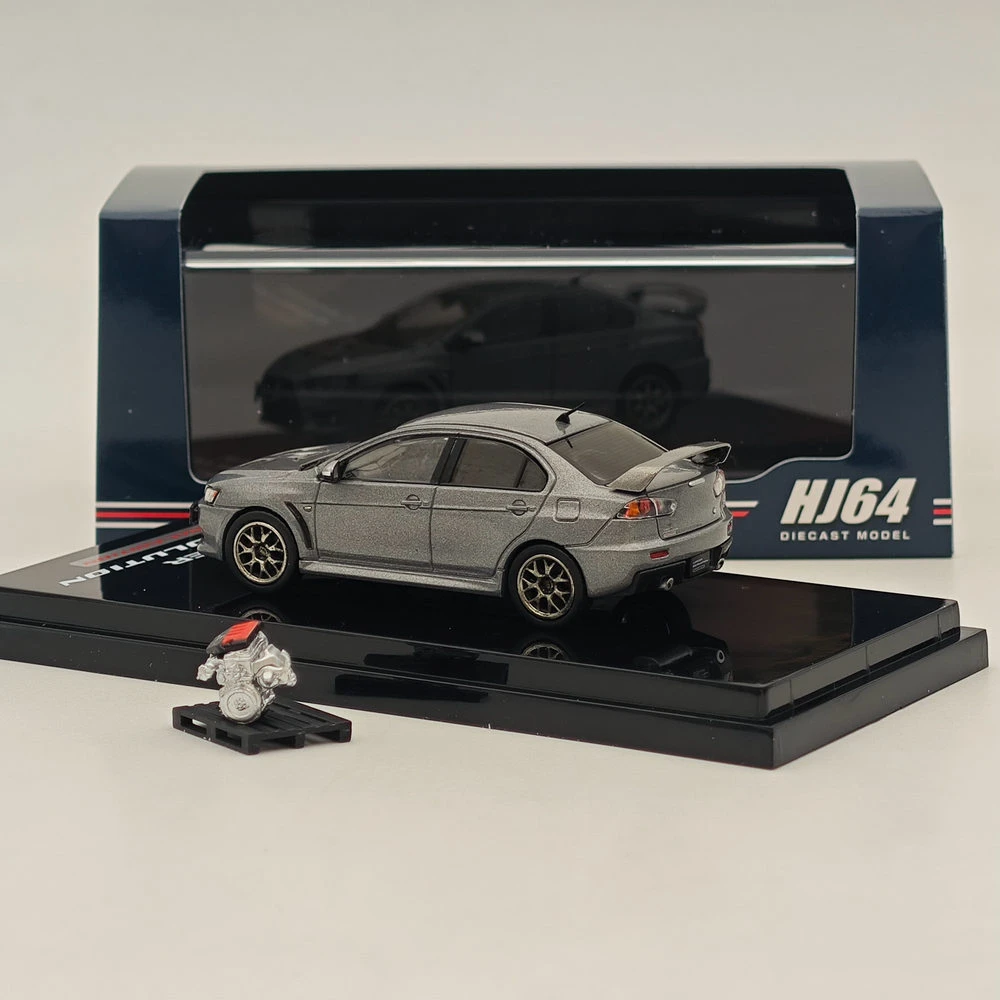 Hobby Japan 1/64 Lancer Evolution X Final Edition met motorweergavemodel Titaniumgrijs (M) HJ 642053 AGM gegoten autocollectie