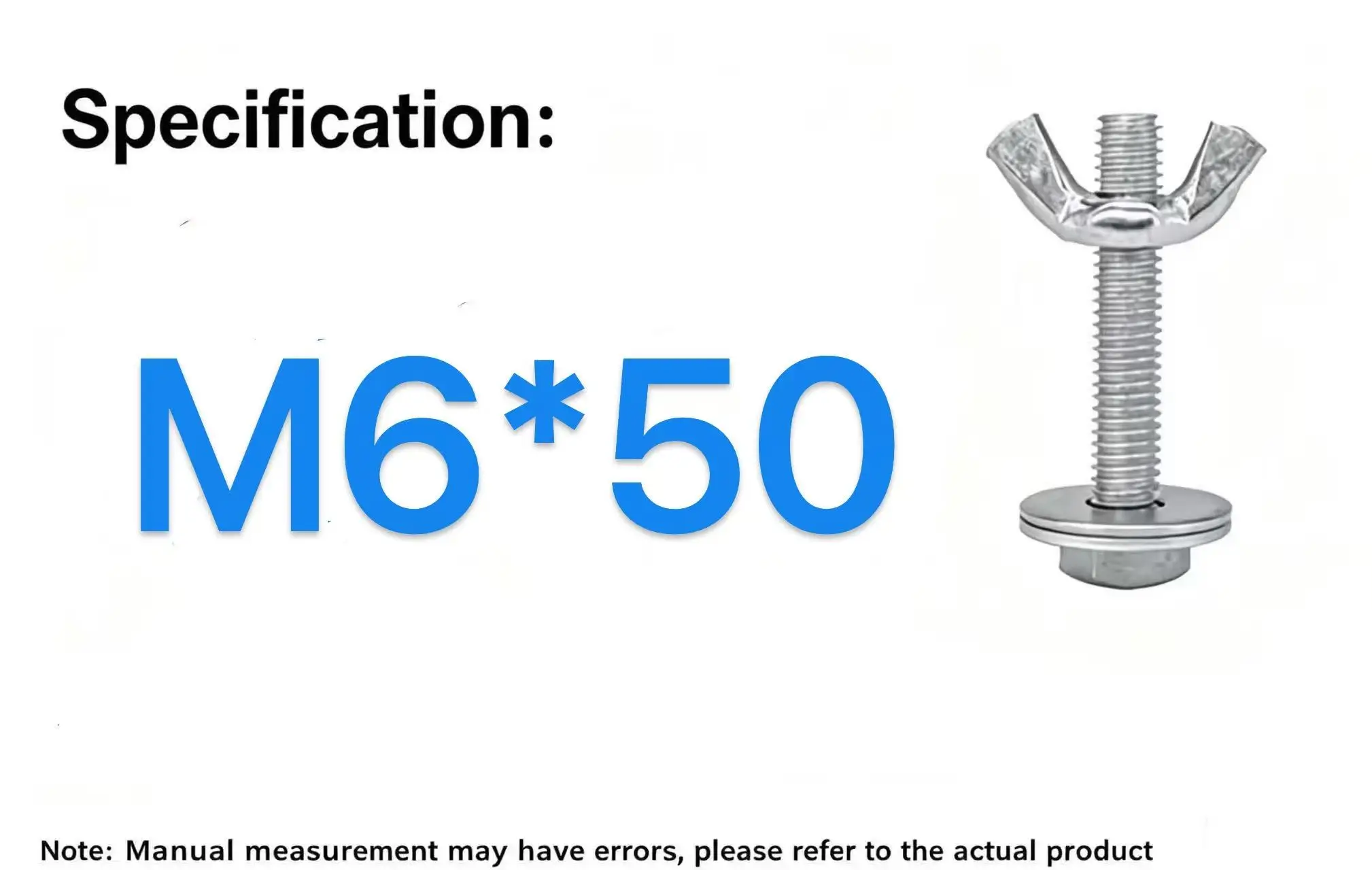 Wing Bolt Assembly Butterfly Hand Tightening Screw With Flat Washers Hex Nut  M6*50Scaffold Horse Stool Replacement Fixin
