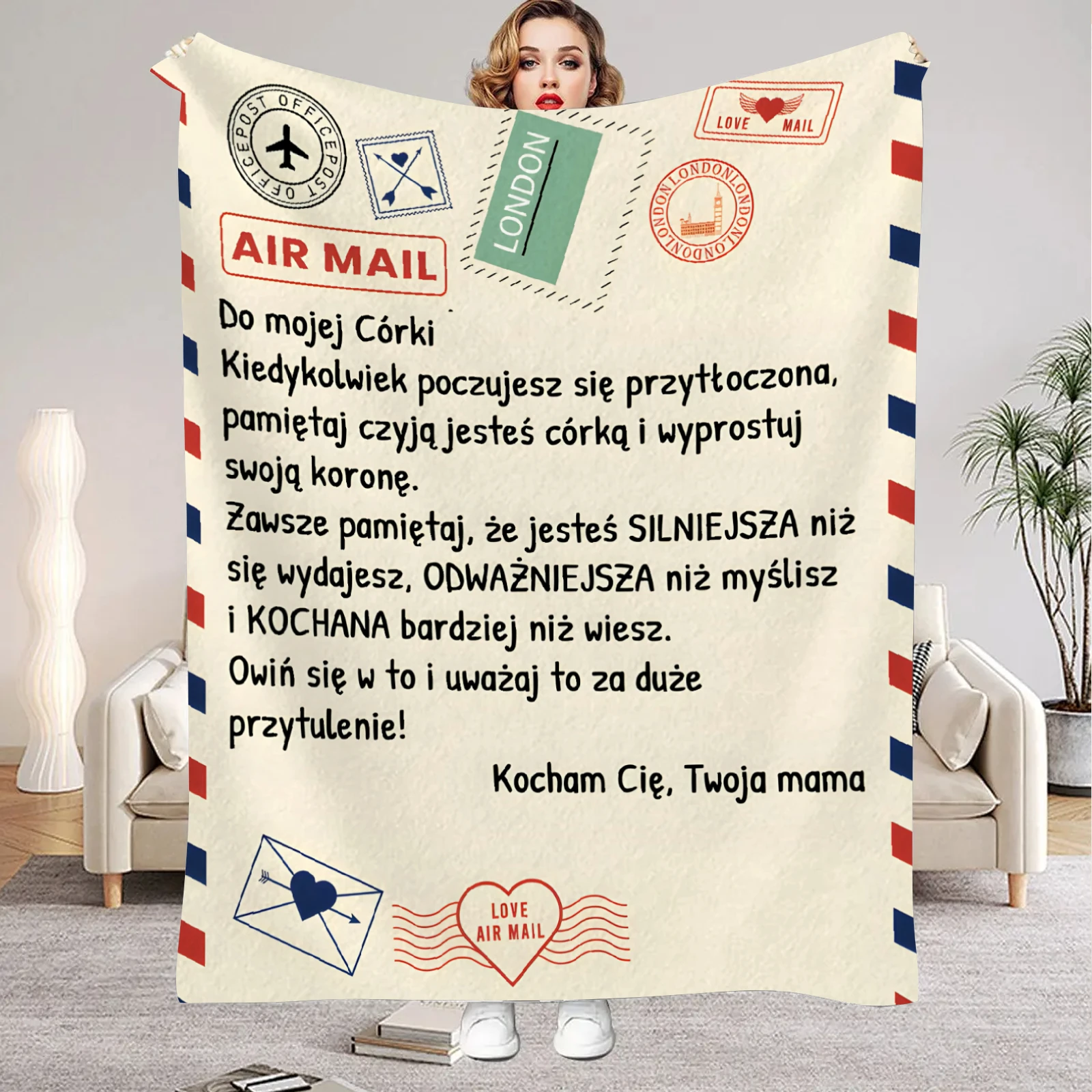 Blanket Mother's Letter to Daughter Son Polish Print Soft Flannel Blanket for Home Living Room Bedroom Decor 2026 New Year Gift