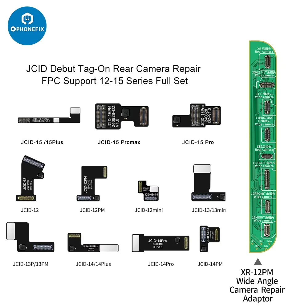 JCID-Caméra arrière avec câble flexible FPC, caméra grand angle, radar, lecture et écriture, iPhone 12, 13, 14, 15, pas de soudure, réparation