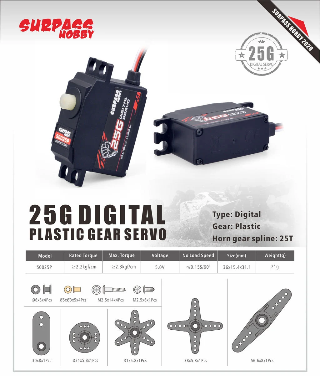 10PCS Surpass Hobby 2g 6g 8g 17g 25g Plastic Gear Digital Servo For 1/8 1/10 RC Car Boat Airplane Robot