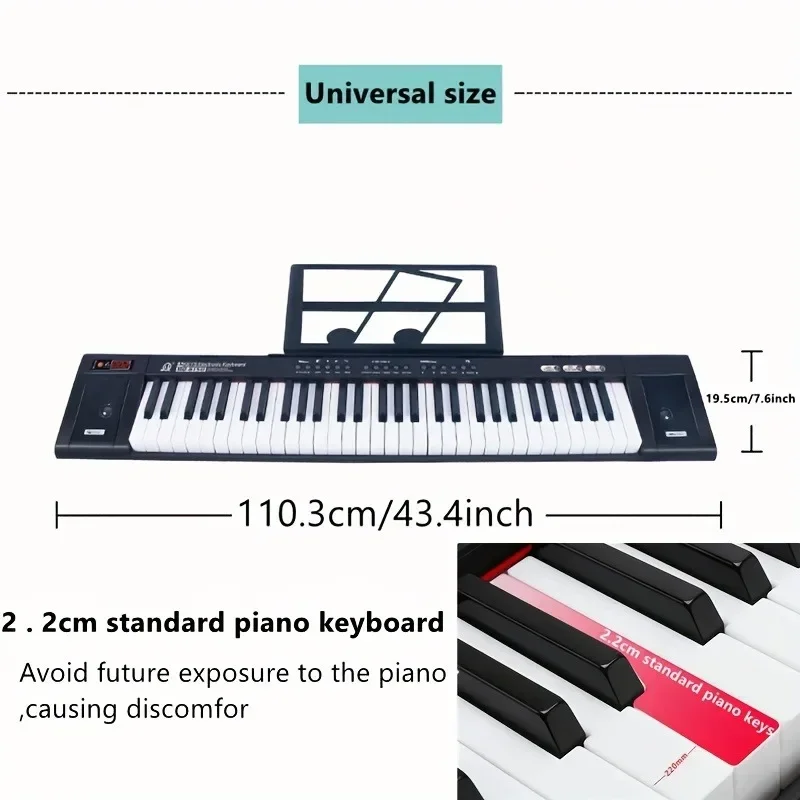 61-Key Portable Piano Keyboard with Enhanced Sound, Dual Speakers, Music Stand, Microphone - Perfect for Beginners & Adults