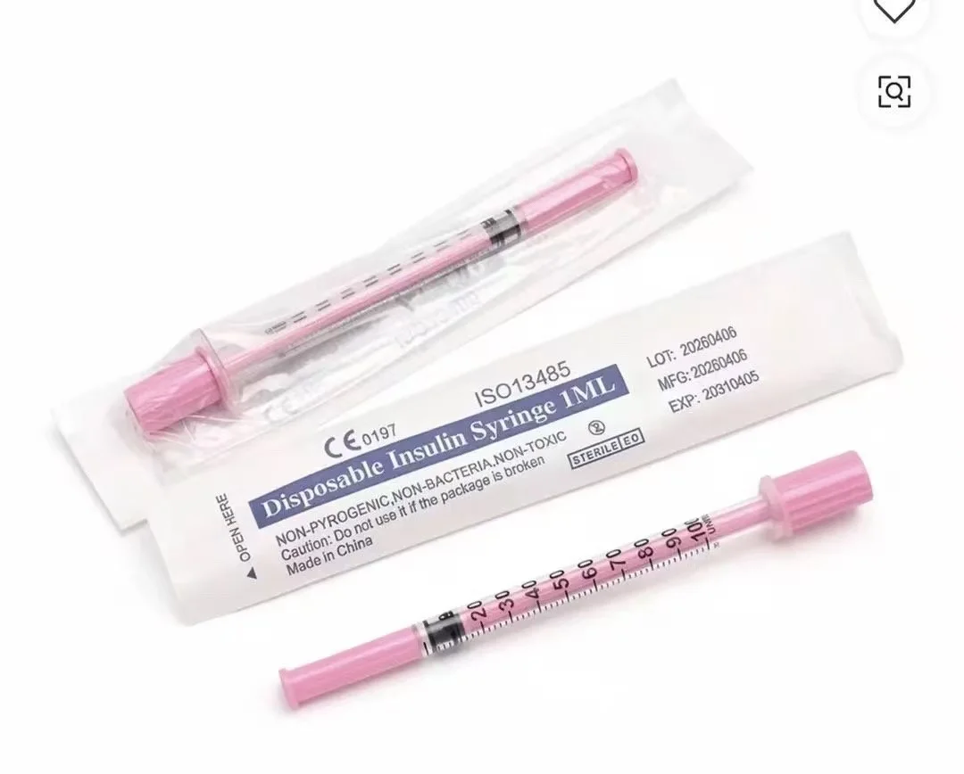 Seringa de Insulina Rosa Roxa 0.3ml 0.5ml 1ml para Uso Humano e Veterinário