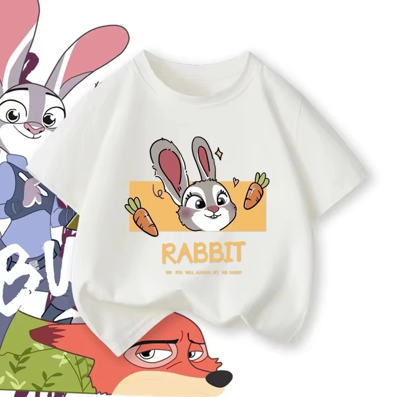 Zootopia تي شيرت ملابس الصيف للأطفال جودي نيك التعاون قصيرة الأكمام الفتيان والفتيات نصف كم المتضخم تي شيرت #2