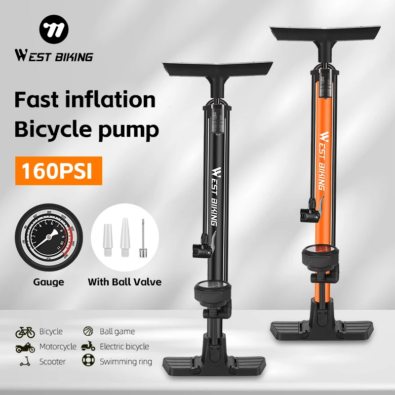 

WEST BIKING 160PSI Bike Pump With Gauge Bicycle Floor Manual Pump Schrader Presta Valve Tire Inflator MTB Road Bike Accessories