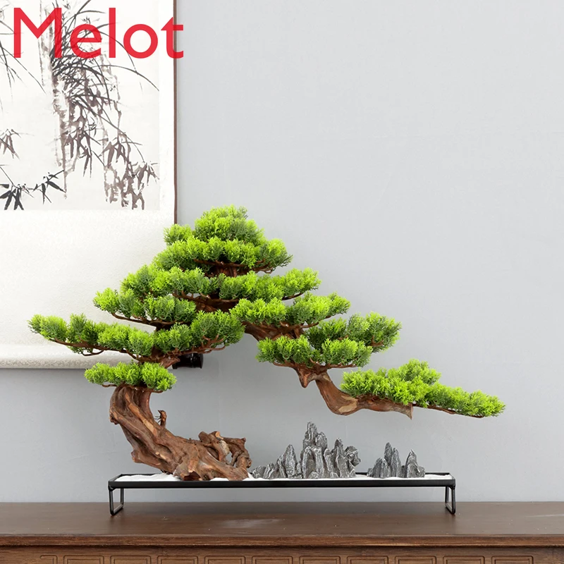 New Chinese Artificial Bonsai Modern Minimalist Sand Table Welcome Pine Tree Root Indoor Living Room Hallway Ornaments Quality