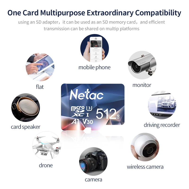 Netac Original Speicherkarte SD mit Adapter MicroSDXC Karten 512GB 256GB 128GB 64GB 32GB U3 Speicherkarte A1 P500 – Detail 11