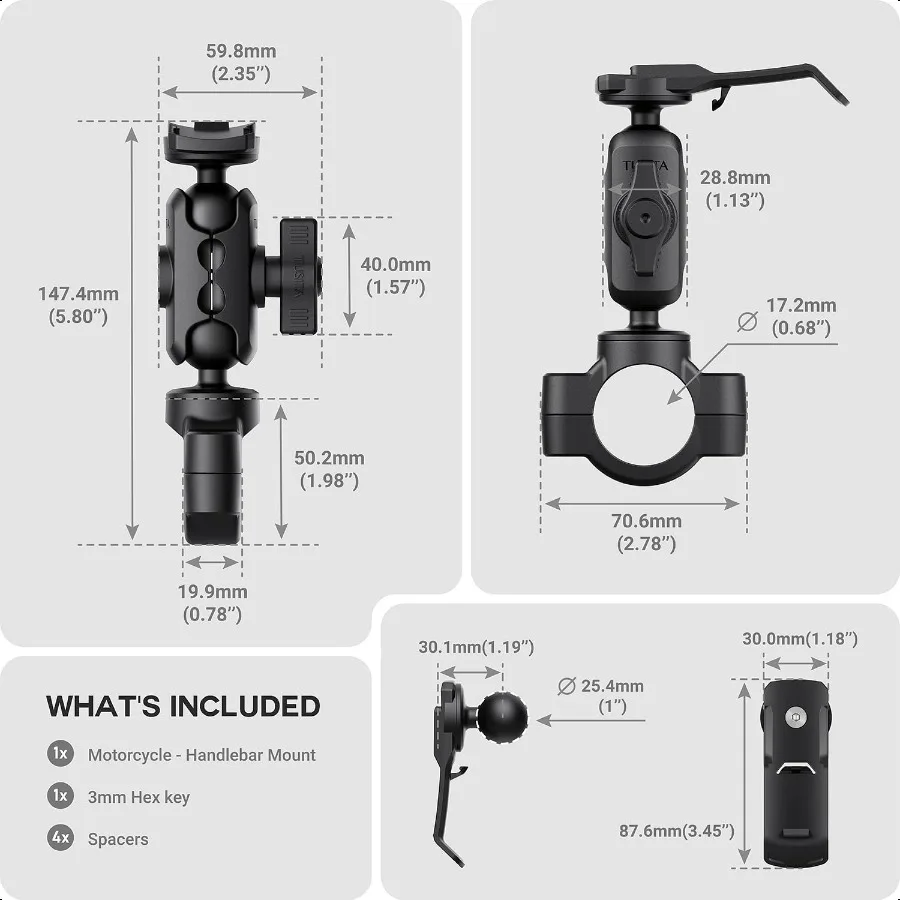 TUSITA Motorrad-GPS-Halterung, kompatibel mit Garmin Handheld GPS, Doppelsteckdose, Arm-Lenkerbasis