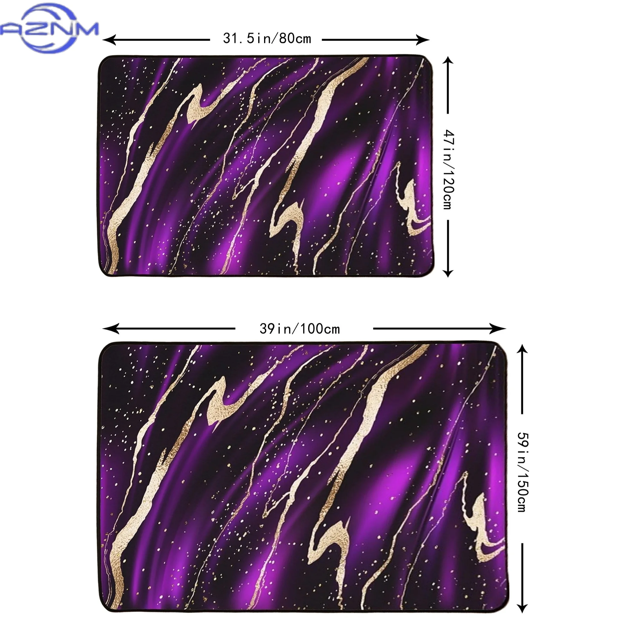 1pc 3D Printed Flannel Golden Purple Stripe Dreamy Doodle Bedroom Living Room Carpet, Comfortable Machine-Washable Rug, Modern I