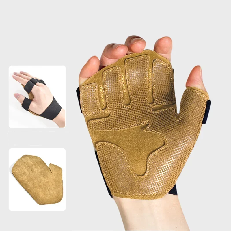 Non-Slip Half-Finger Cowhide Fitness Gloves Equipment Horizontal Bar Exercise Training Sports Anti-Weightlifting Finger Gloves