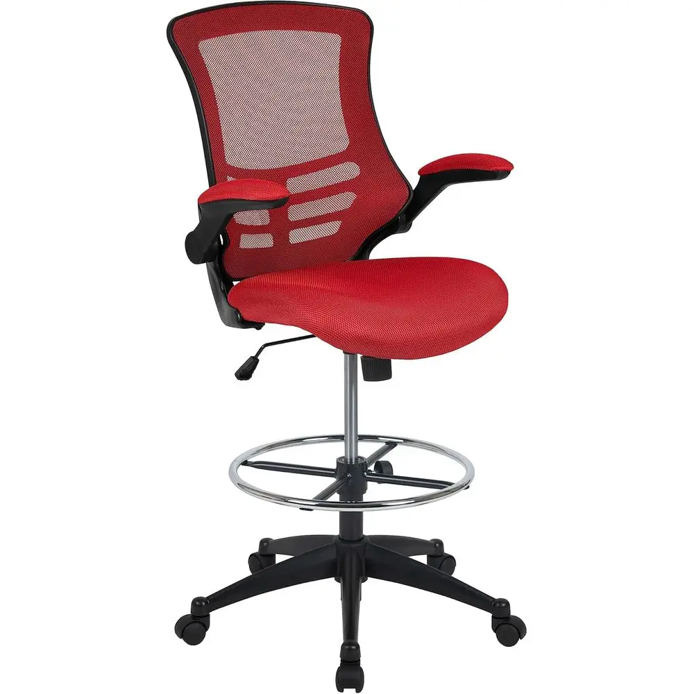 Red Mesh Ergonomic Office Chair with Footrest and Adjustable Arms