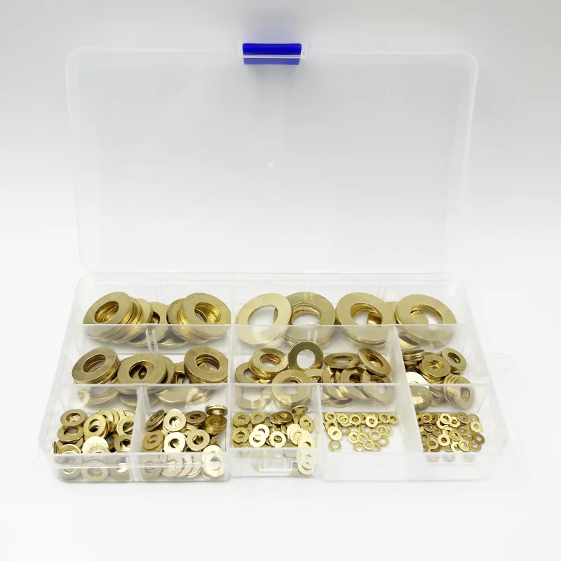 Brass Flat Plain Washer Flat Gasket Pure Kit 325pcs M2-M14 Meson Pad Sheet Metal Collar Brass Flat Washer Pure Copper Ring Bolt