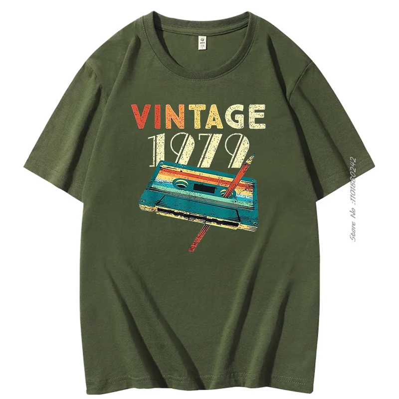 Camisetas estampadas de Cassette de música Vintage para hombre, Camiseta de algodón, Tops de manga corta, regalos de cumpleaños, 45 °, 1979