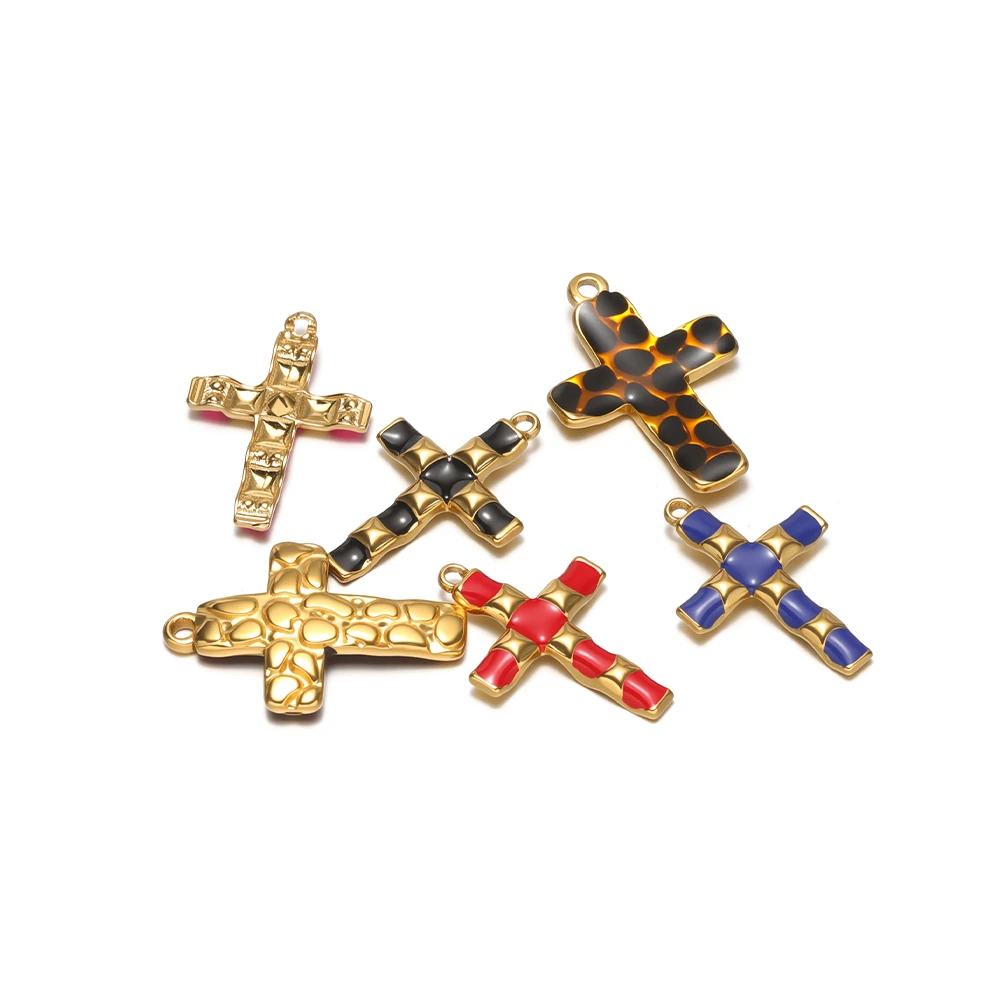 4 Stück Edelstahl-Emaille-Kreuzanhänger Halsketten Charms für DIY Modeschmuckherstellung Ohrringe Armbänder Zubehör Großhandel – Detail 3