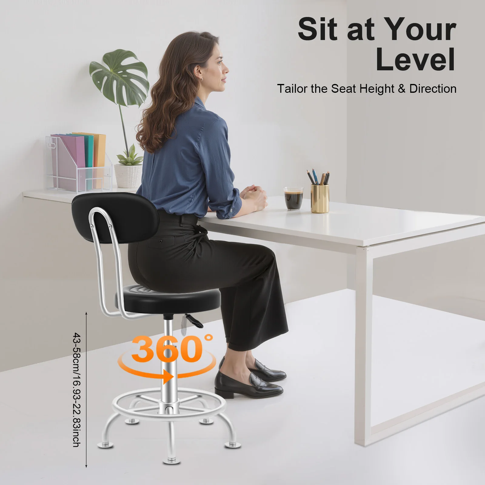 

Stool Salon Chair with 360-degree Swivel Seat Heavy Duty Hydraulic Height Adjustable High Barber Cutting Stools with Backrest