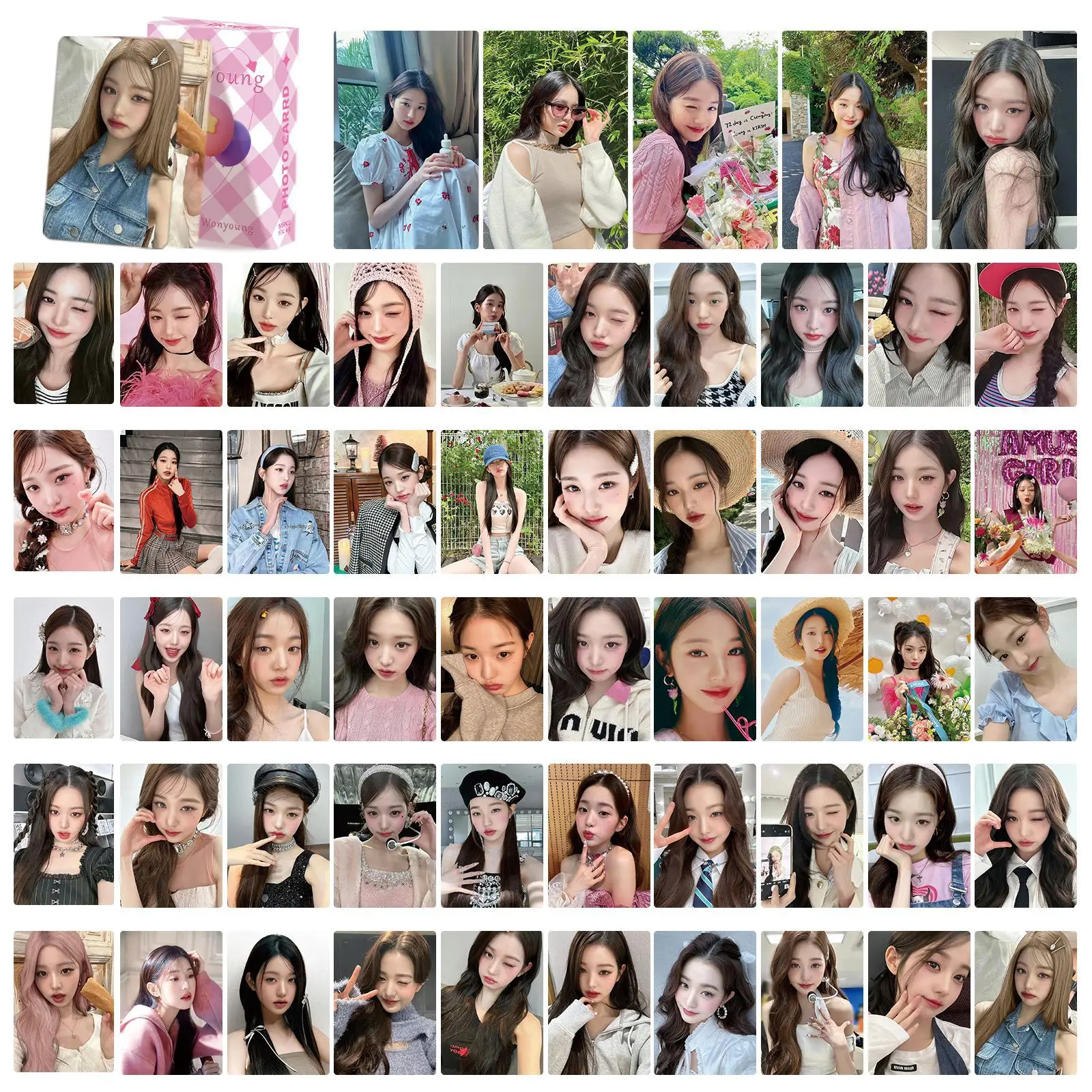 Kpop Idols WonYoung Winter Laser Boxed Card 55pcs/Set Double Sides Printing Korean Style LOMO Card Miyeon ShuHua Fans Collection