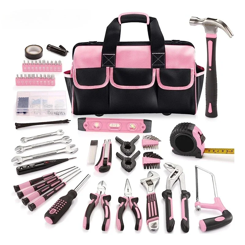 

Трансграничный популярный розовый набор инструментов из 219 предметов, женский набор ручных инструментов, набор инструментов для домашнего обслуживания.