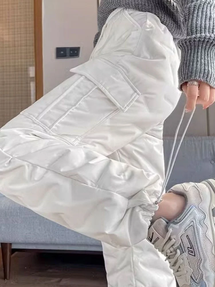 Thiened down Wide Leg Pants High Waist Straight Cut Winter Commute Sle Women's Faionable Warm Cotton Trousers