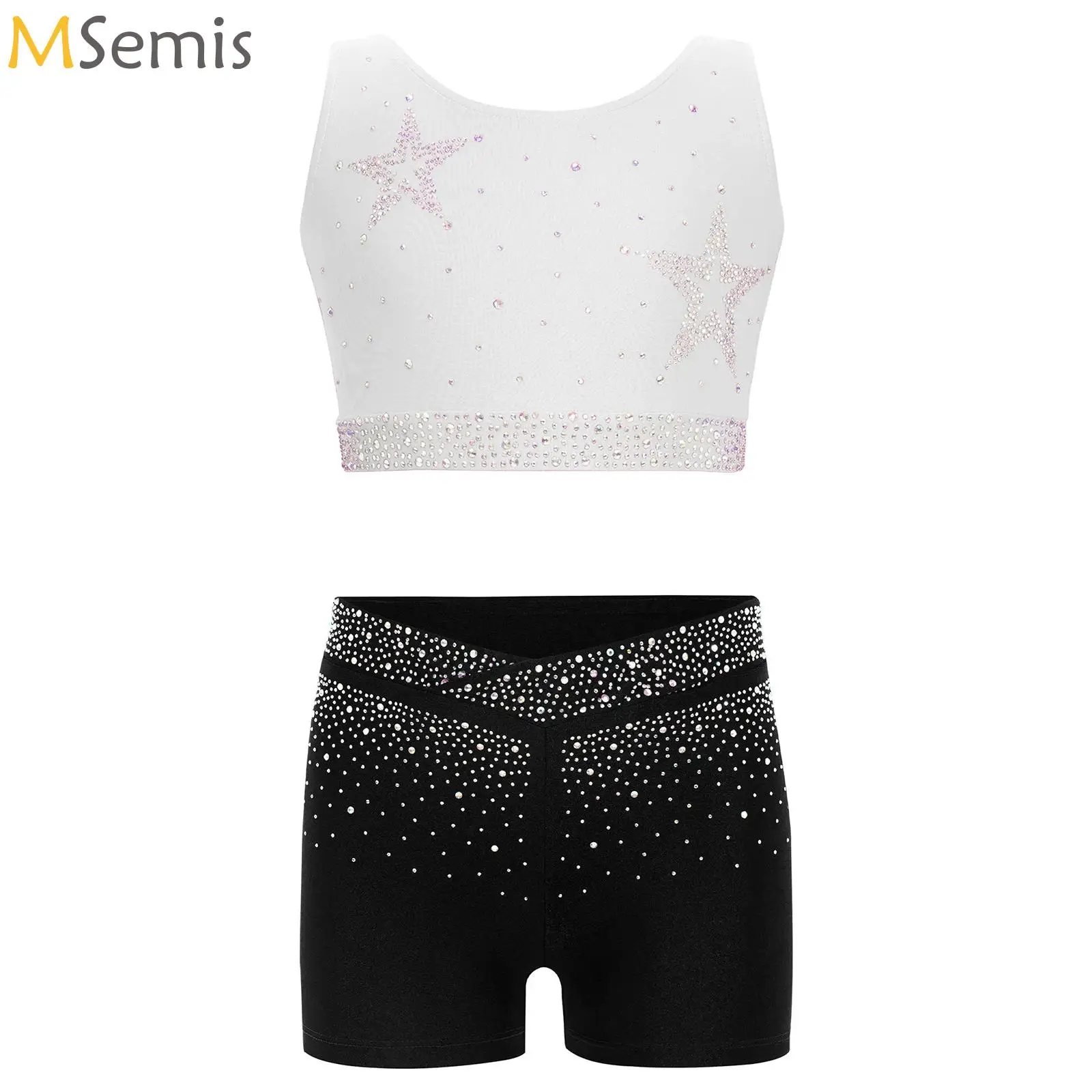

Girls Ballet Dance Suit Gymnastics Short with Vest Crop Top for Athletic Shorts Tumbling Figure Skating Leotards Under Dress
