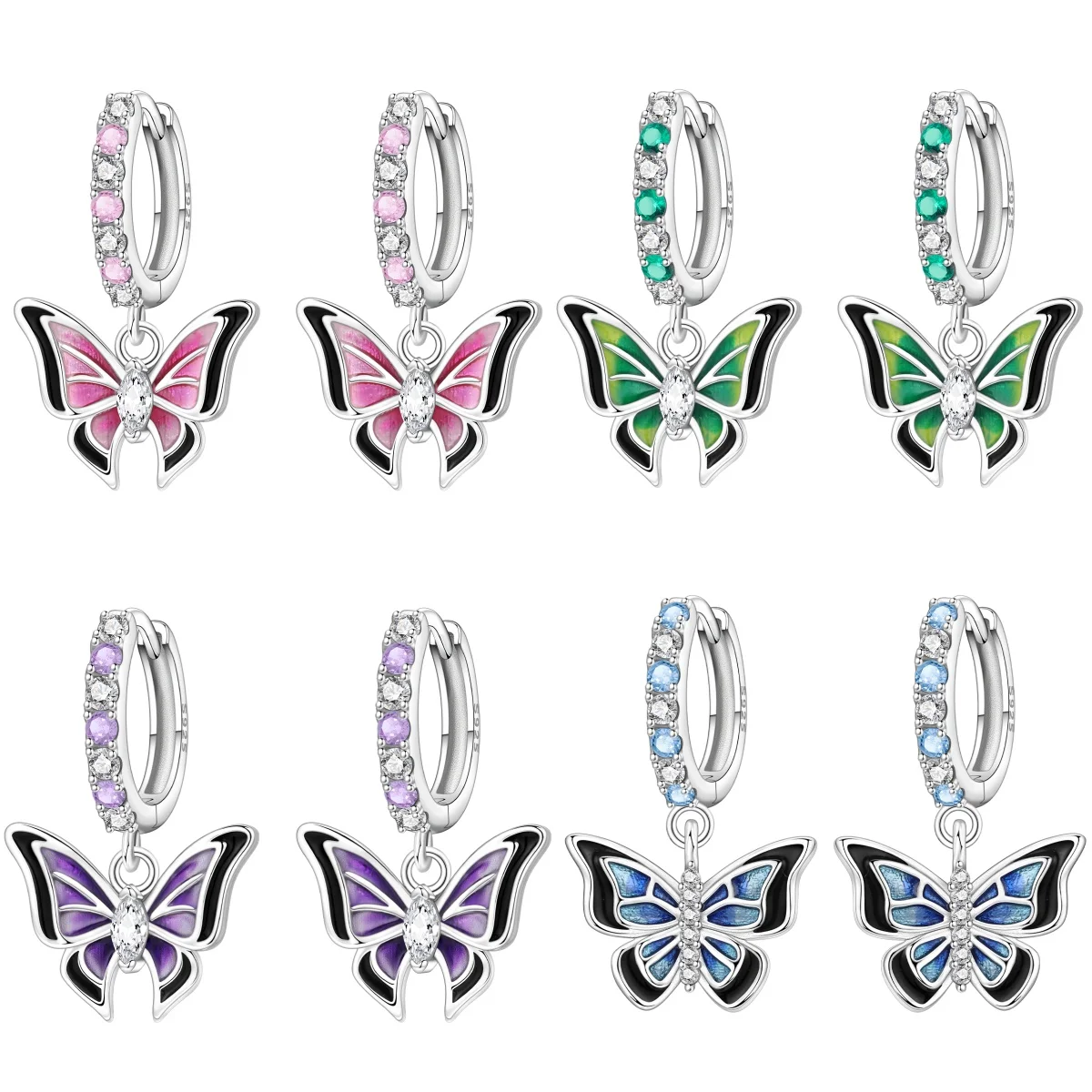 Orstarry S925 Sterling Silber Tropfenohrringe, modische, elegante rosa lila Schmetterlingsohrringe für Frauen, Geburtstagsgeschenk, Silberschmuck