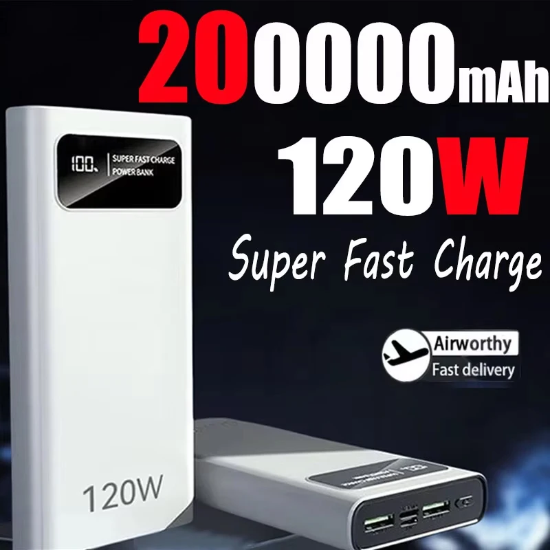 120W 200000mAh Power Bank Super Fast Charging Battery High Capacity Digital Display PowerBank For iPhone Huawei 2025