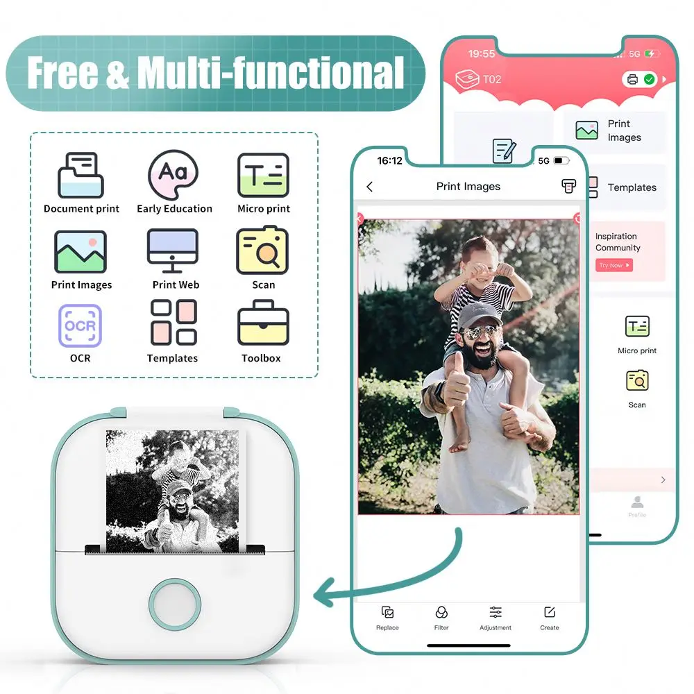 Phomemo T02 Thermal Photo Printer Portable Mini Sized 203 Dpi For Mobile Phone Ios Android