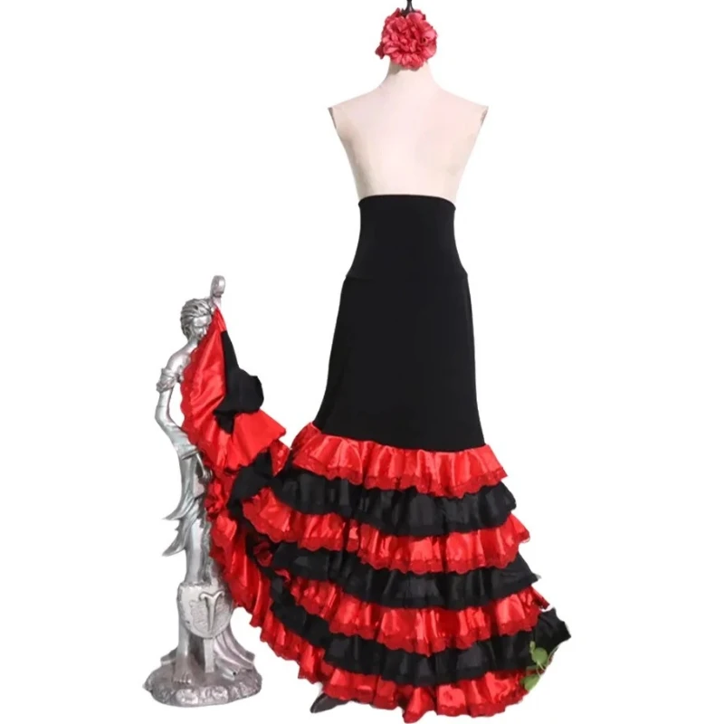 Flamenco Danskleding Dames Aangepaste Hoge Taille Afslankende Grote Schommelrok Meerlaagse Taartrokken Stage Performance Kostuum
