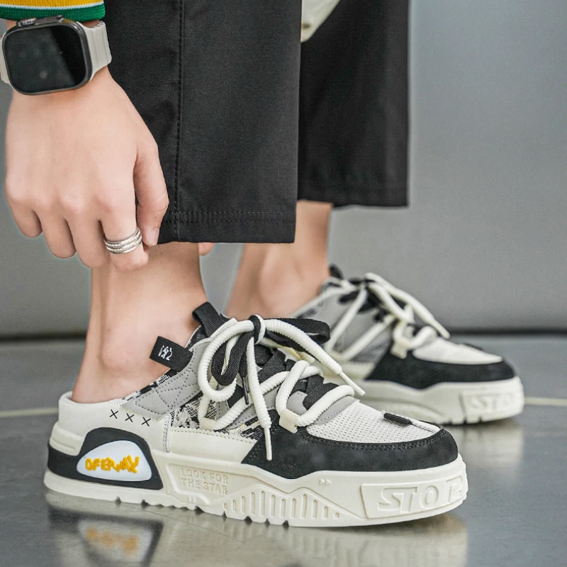 

Men's Shoes Fashion Thick Sole Half Slippers Casual Sneakers for Men Slip on Loafers Trend Versatile Lazy Shoe Zapatillas Hombre