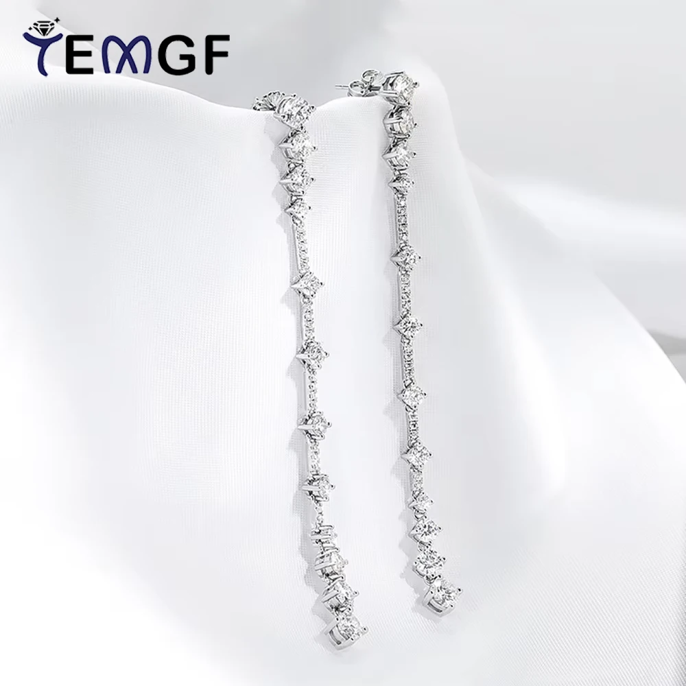 

TEMGF Full Moissanite Long Earrings for Women 925 Sterling Silver Sparkly Dangle Ear Studs Wedding Bride Elegant Fine Jewelry