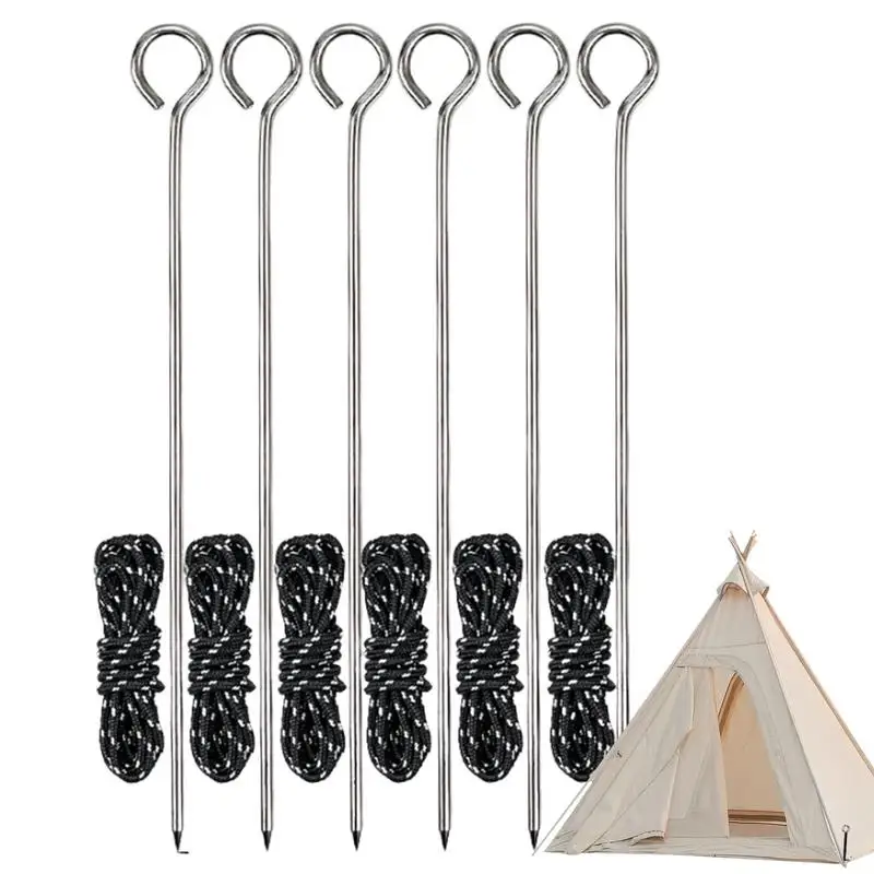 

Tent Pegs Tent Nails Stainless Steel with Rope Camp Stakes Ground Pegs Rustproof Rod Nail Spike Garden Stakes Hard Ground Pegs