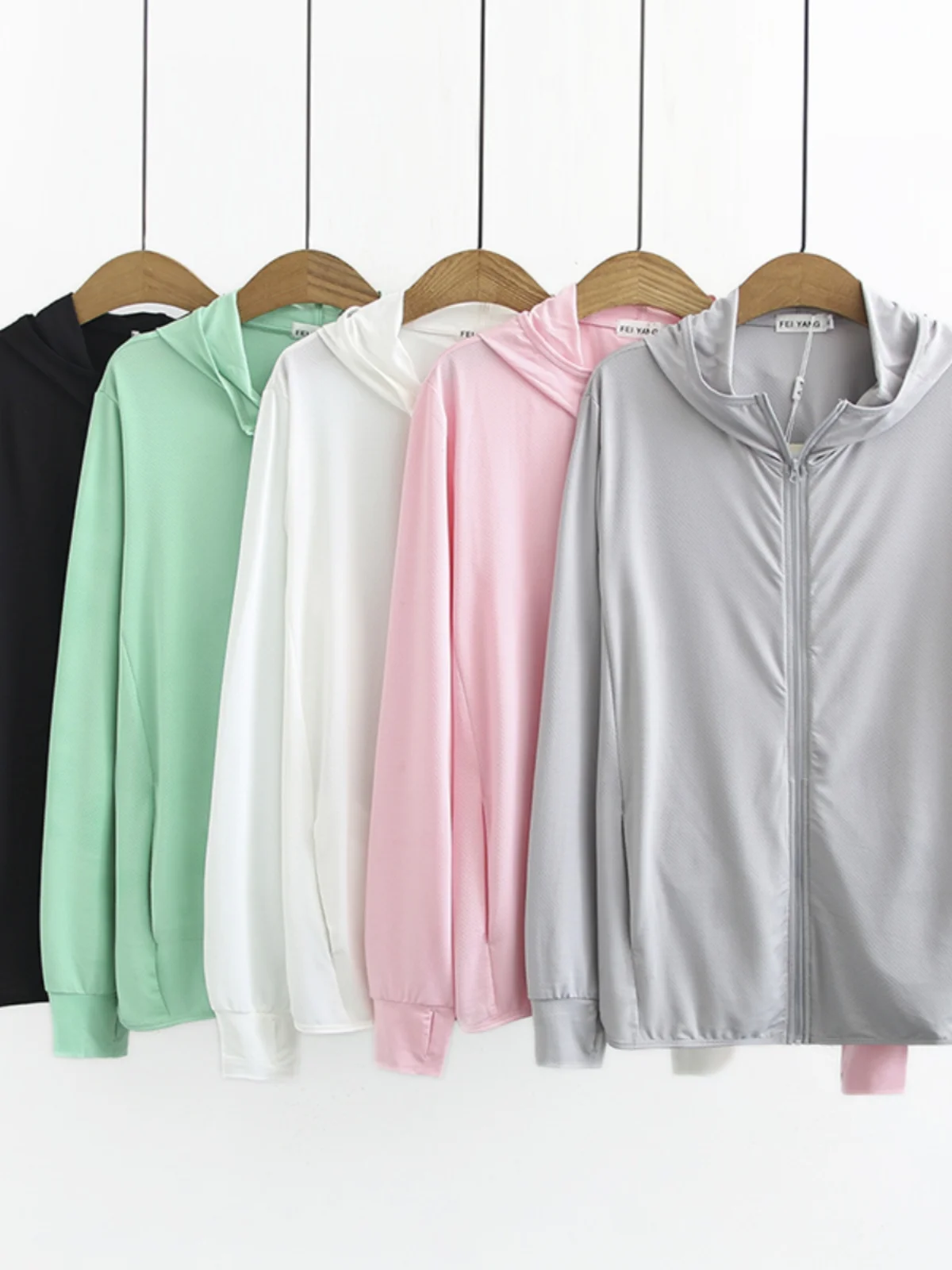 

Loose Women's Casual Spring Summer New Style Elastic Outerwear Hooded Zipper Sun Protection Coat Polyester Fiber Long Sleeve