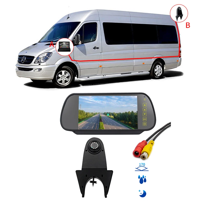 Waterproof Night Vision 3Rd Brake Light Reversing Camera For Mercedes Benz Sprinter Minivan + 7 Inch HD Reverse Rear View Mirror