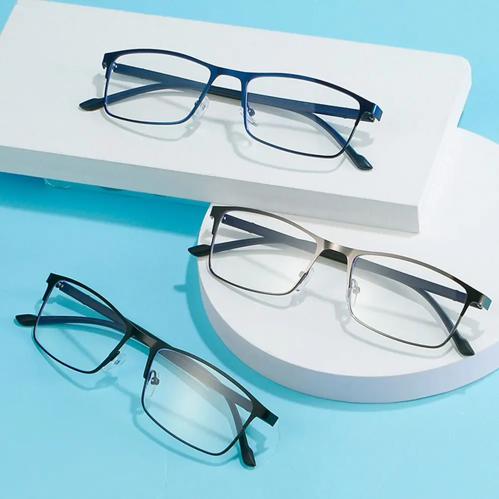 Fashion Metal Full Frame Blue Light Blocking Student Myopia Glasses With Degree Square Business Men Myopia Glasses -1.0 To -5.0