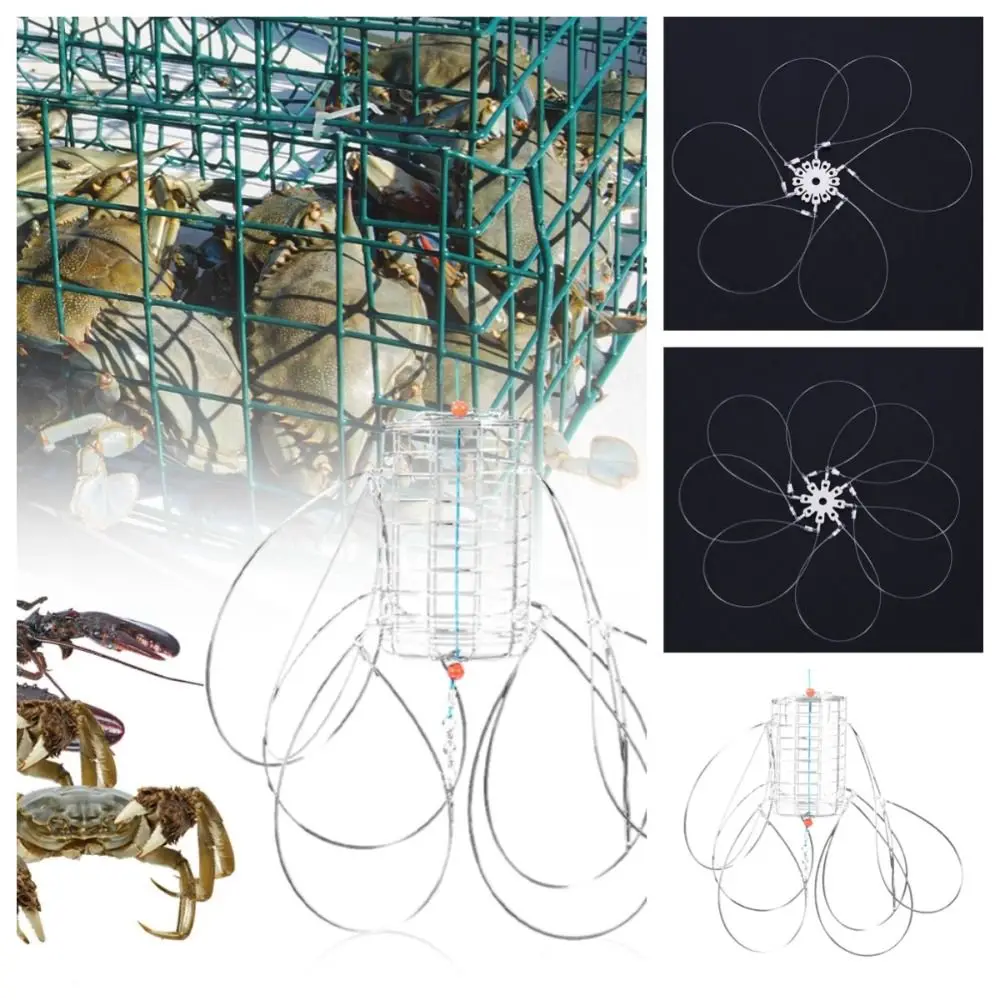 الفولاذ المقاوم للصدأ السلطعون اصطياد أداة إغراء فخ أسلاك الفولاذ 8 لفات كراب الصيد أقفاص المغذية صيد السمك كراب فخ