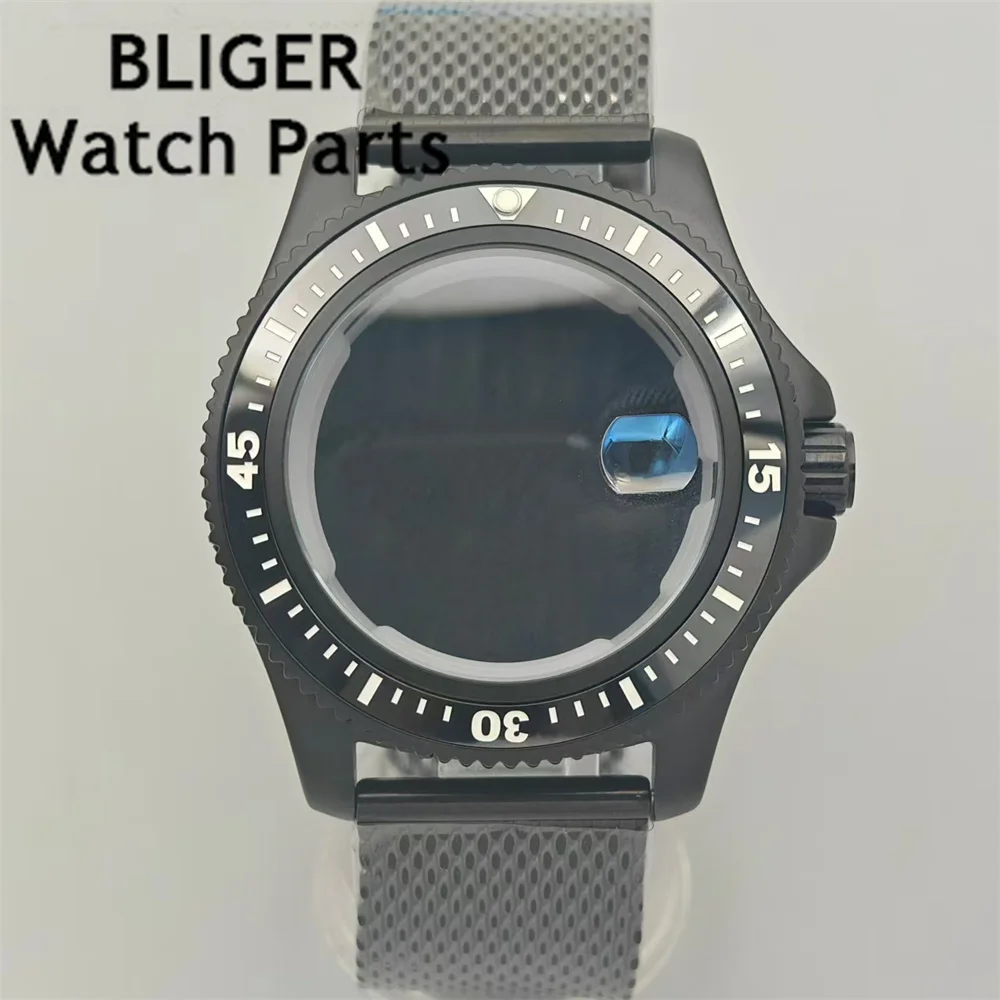 BLIGER 44 مللي متر ساعة فضية سوداء حافظة أزرق AR طلاء زجاج شبكة حزام صالح NH34 NH35 ETA2824 PT5000 Mingzhu DG ميوتا حركة