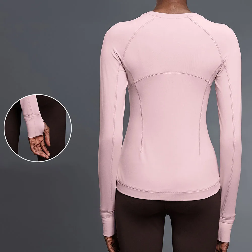 

Женская футболка с круглым вырезом и длинными рукавами — дышащий быстросохнущий свободный топ для йоги со скрытым карманом, спортивные рубашки для тренировок в тренажерном зале