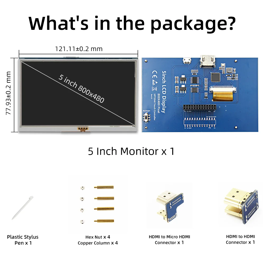 5 Inch TFT LCD  Touch Screen 800*480 HDMI Display Monitor for Raspberry Pi 5 4B 3B